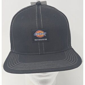 Dickies Skateboarding Snapback Hat Mens Black Contrast Stitch Cap Flat Bill NWT
